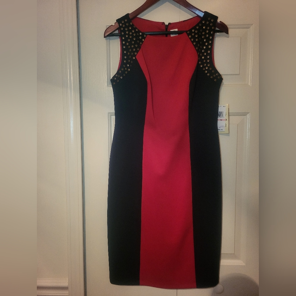 Red and Black Scuba Sheath Work Dress